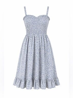 Saints + Secrets Blue Floral Smocked Sleeveless Dress Small NWT